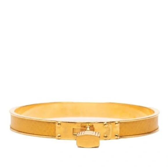 Hermes Kelly Cadena bangle bracelet lock Motif Yellow Leather inlay gold trim - Picture 2 of 5